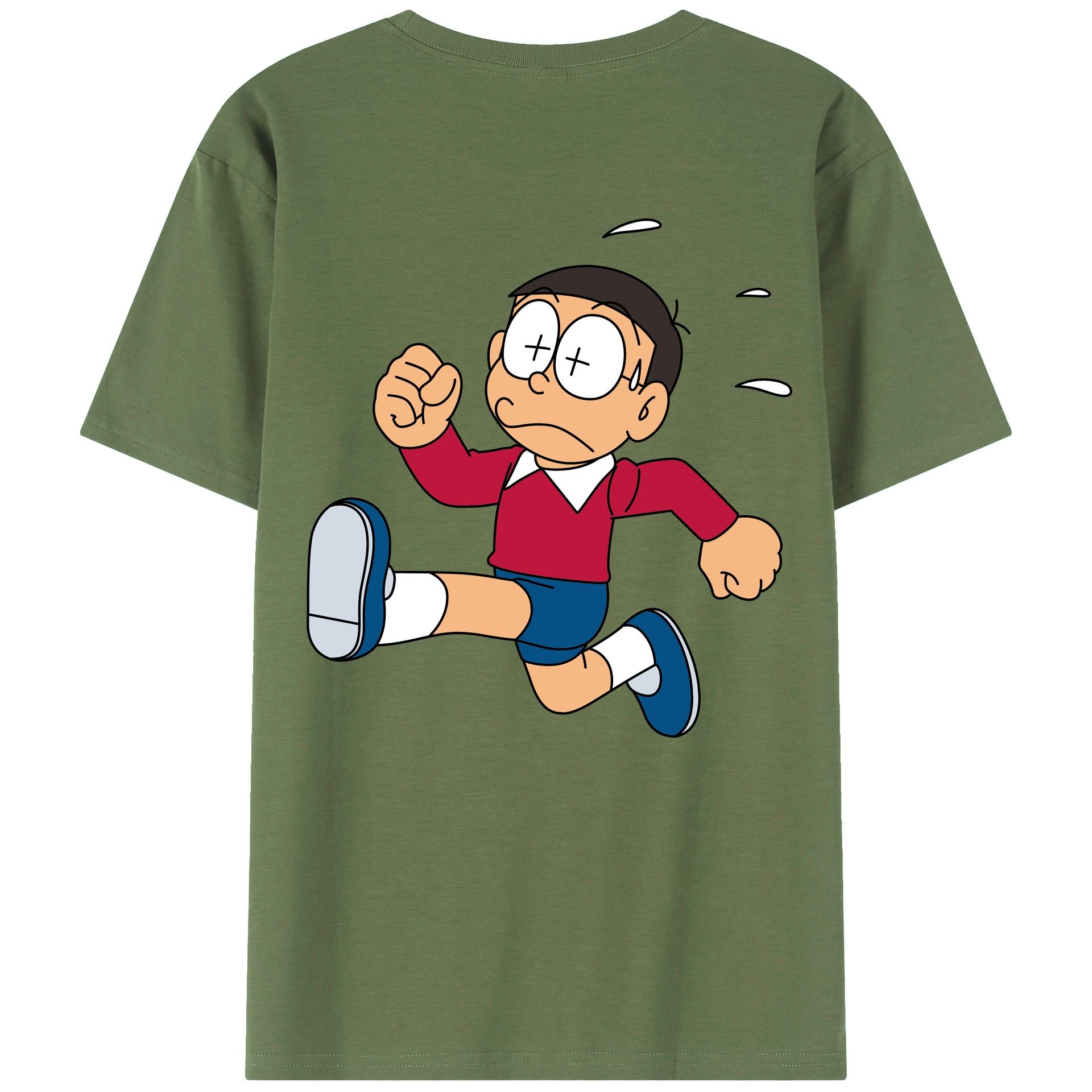 （画像用） ドラえもん 野比 のび太 Doraemon Nobita Nobi 綿100％ メンズ半袖Tシャツ（バックプリント） 通気性